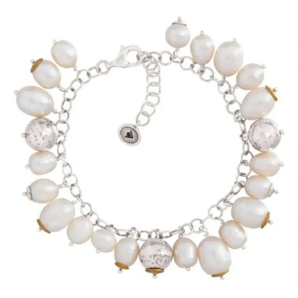 NWOT Silpada Flirt Alert Fresh Water Pearl Sterling Silver Charm Bracelet - Picture 1 of 6